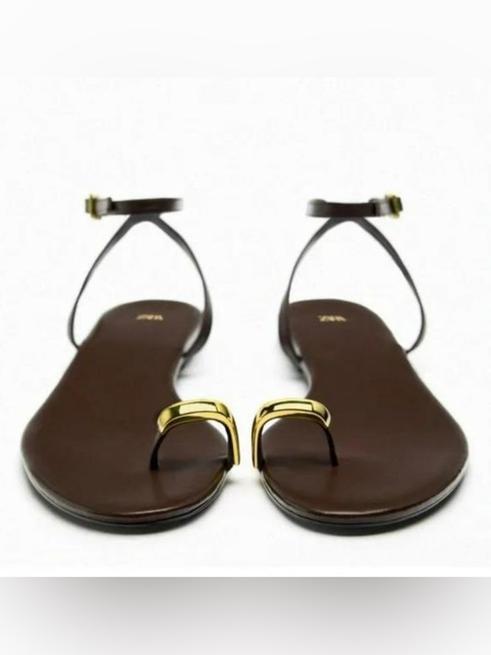 Zara Metallic Detail Leather Sandals – Brown | Size 10 (41) - Picture 2 of 10
